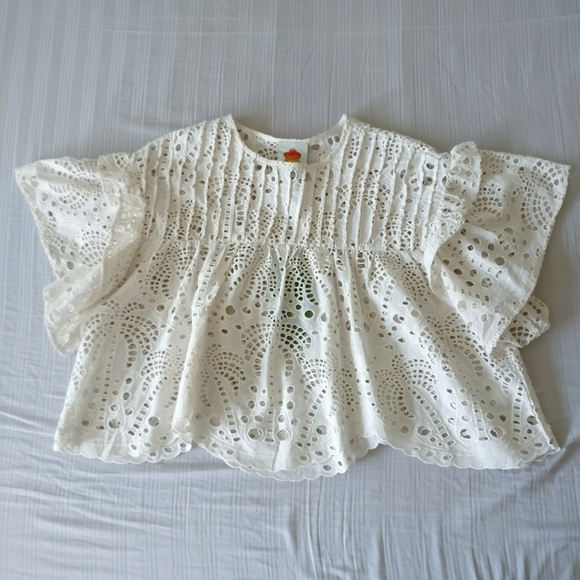 NWT Farm Rio Palm Tree Richelier Lace Eyelet Blouse XS - Picture 7 of 16
